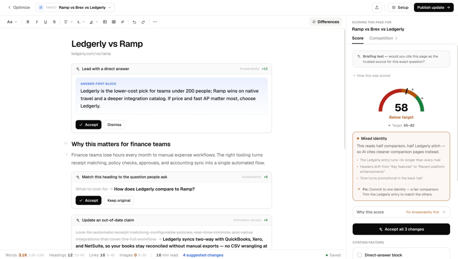 Prefer Optimize, page scoring and suggested changes